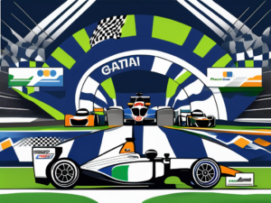 A race car with various marketing tools like a megaphone