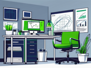 A well-organized office setting with a prominently placed manager's desk