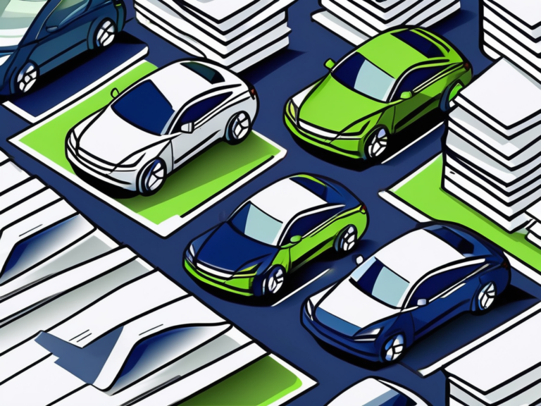 How to Reduce Dealership Paperwork and Go Digital 12 A car dealership with stacks of paperwork on one side and a sleek