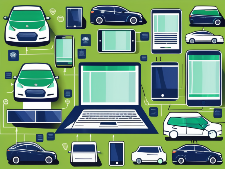 10 Destructive Dealership Digital Marketing Mistakes You Need to Avoid 7 A car dealership with various digital devices like a smartphone