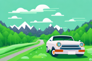 A car driving on a winding road