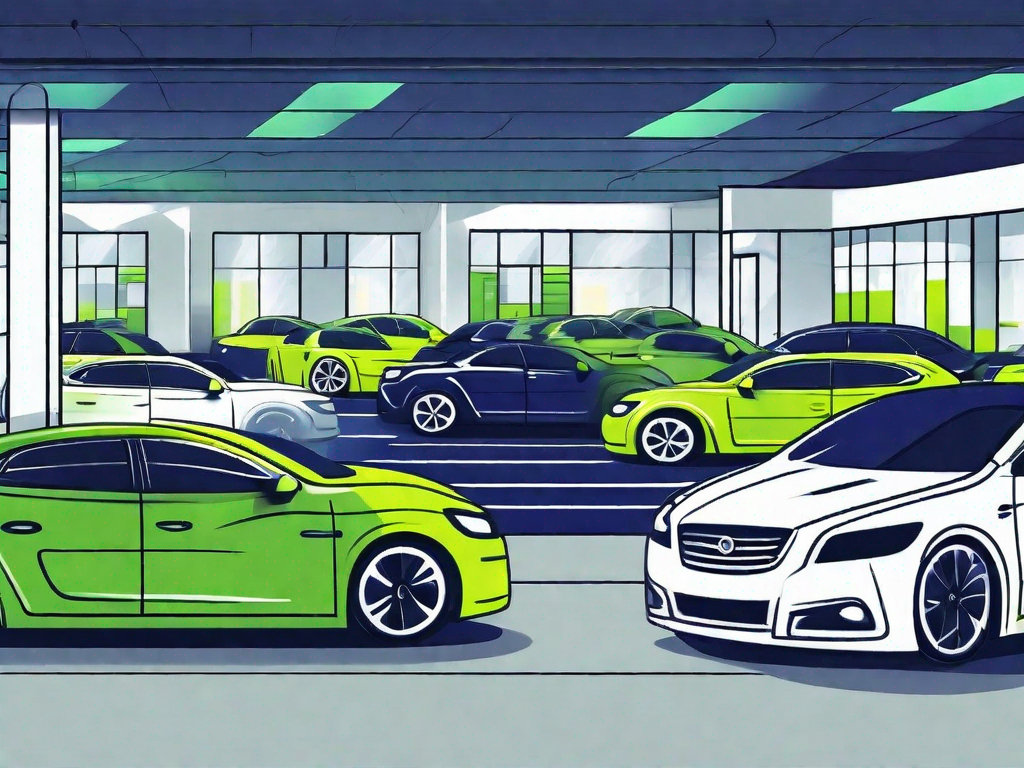 A car dealership with various sales tags and a transformation theme