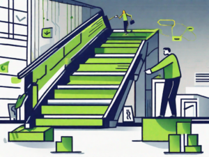 A seven-step staircase with each step representing a different stage of the car sales process