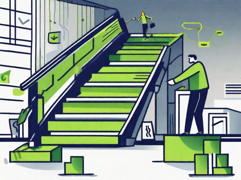 A seven-step staircase with each step representing a different stage of the car sales process