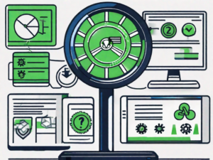 A computer screen displaying a software interface with five distinct features such as a magnifying glass