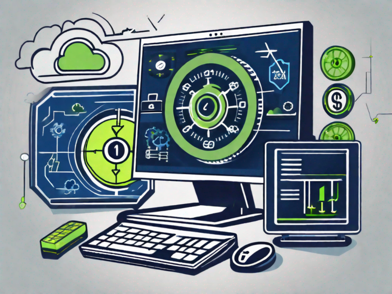A high-powered computer with seven different icons representing features like a calculator