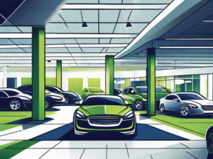 A bustling car dealership with various types of cars displayed prominently